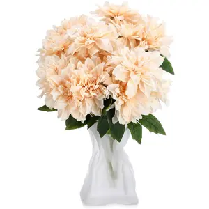 Dahlia Artificial Flowers 7 Heads Artificial Silk Dahlia Bouquet Faux Flower with Stems Green Leaves for Home Valentine's Day Wedding Party Decoration(Champagne) Decorative Fruit Ornaments Iron