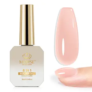 MIZHSE 8-in-1 Builder Gel in a Bottle 16ml Nail Extension & Strengthening Gel with Brush for 3D Nail Art LED UV Lamp Needed