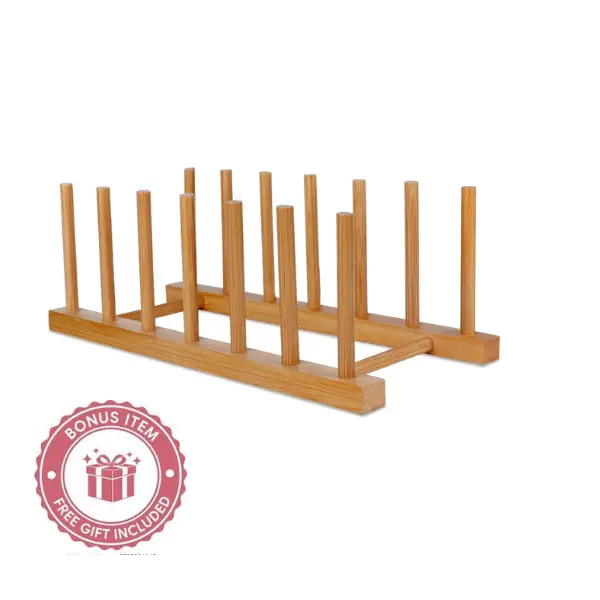 Bamboo Wooden Dish Rack, Organizer for Dish, Pots, Lids, Bowls, Cups, and Cutting Boards and Books ( 1 Pack)