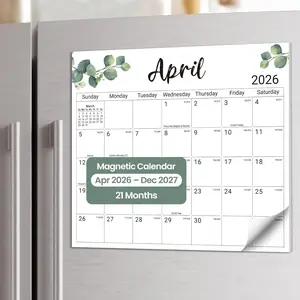 2026-2027 Magnetic Calendar for Refrigerator 21-Month Fridge Calendar Magnet from April 2026 to December 2027 Greenery Design for Easy Organizing