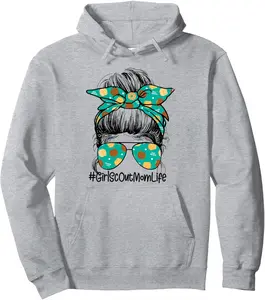 Mom life Messy Bun Scout For Girls Cookie Pullover Hoodie