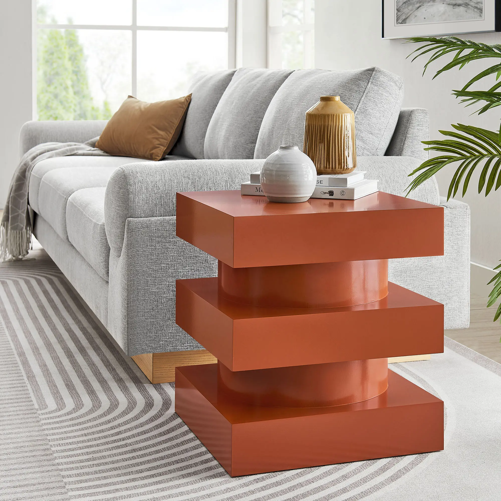 Modway Perpetuate Totem End Table - Cayenne, Indoor Furniture Table, Art Deco-Inspired Design, Warm Woody Aesthetic, Art and Function, Fully Assembled Funky Nightstand