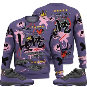 11 Canyon Purple Sweatshirt, Canyon Purple 11s Shirt, Happy Love Beats Graffiti Outfits Streetwear Sneaker Matching Fabric Fleece