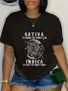 100% Cotton Unisex Sativa To Change The Things I Can Indica Cannabis Weed T-Shirt Vintage Graphic Printed Tee