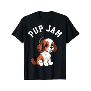 Funny Brittany Spaniel Dog In Headphones Graphic Tee For Men Streetwear Loose Fit Casual And Sporty Black Shirt