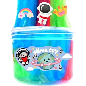 Galaxy Slime Space Rainbow Crown Charm & Add Ins, Pink Blue Green Sludge Slime, Soft Toys Party Favors for Girls and Boys, Goodie Bag Stuffers Birthday Gift Cute Stuff Sensory Toys