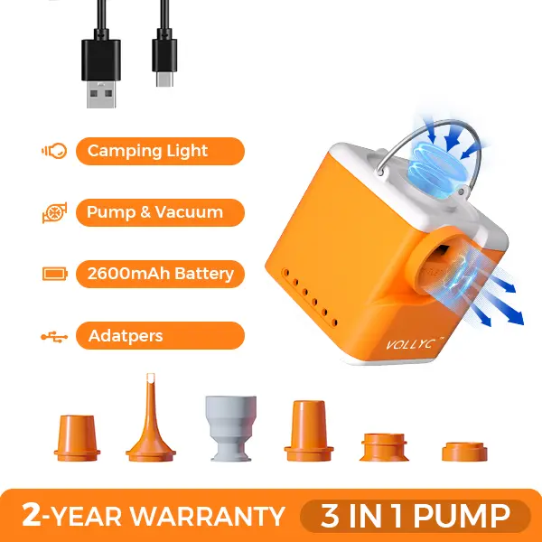 VOLLYC Portable Mini Air Pump for Pool Floats & Air Mattress  Inflatables,Inflatable Tanning Pool Lounge Float, Fast Inflate and Deflate with LED Light, Rechargeable Electric Camping Air Pump Camping Gear Travel Pump #summervibes
