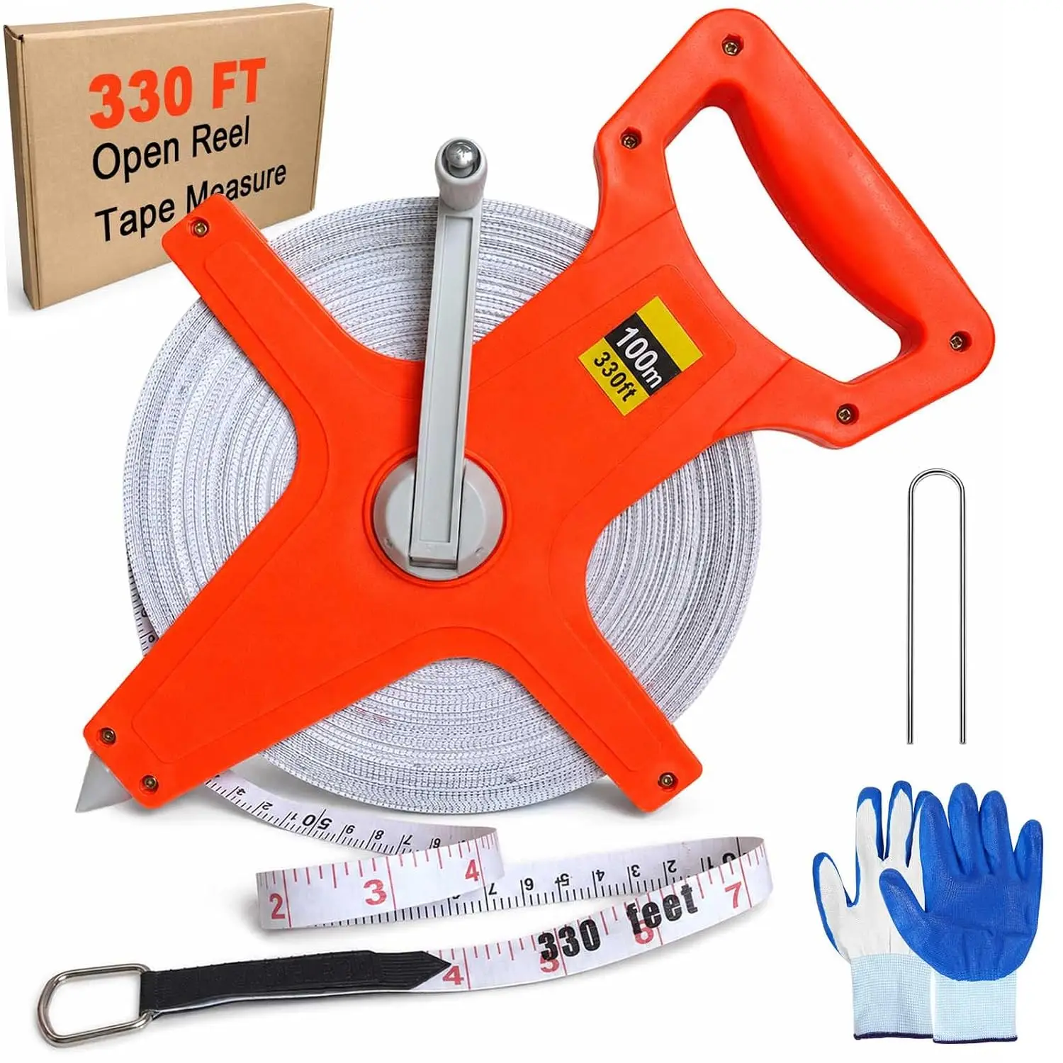 CCFREELIFE 330-Foot Open Reel Tape Measure, 100-Meter Fiberglass Surveying Tape