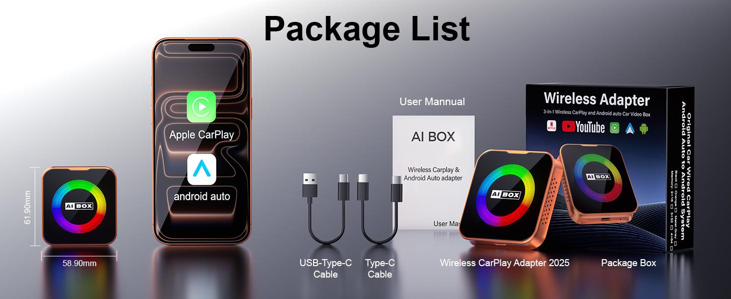 3-in-1 Wireless CarPlay Adapter & Android Auto Wireless Adapter, Plug & Play, Easy Setup, Supports Netflix, YouTube, TF Card, and More for Cars with OEM Wired CarPlay/Android Auto