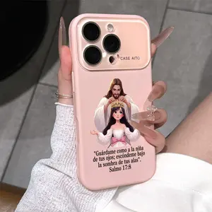 Divine Crown Blessing Pattern Dopamine Ins Style Solid Color Phone Case with Ultra Skin friendly Touch, All Inclusive Lens Phone Case Suitable for iPhone 17 16 15 14 13 12 Pro Max Air