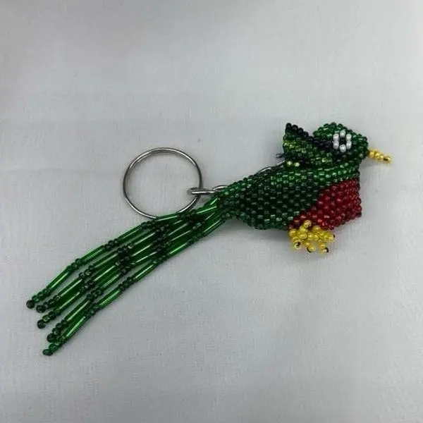 Handcrafted Beaded Bird Key Chain - Green & Red Design with Tassel - Perfect for Bags & Keys
