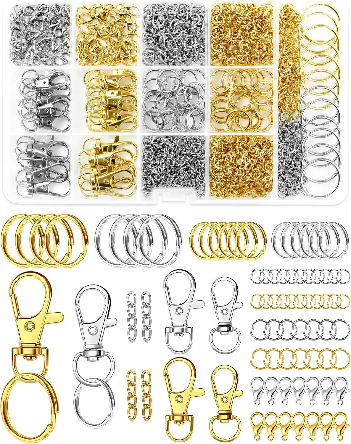 990PCS Keychain Making Kit - Keychain kit with Key Ring, Key Chain Clip, Lobster Claw Clasps, Swivel Snap Hook, Jumprings & Extender Chain for Crafts, DIY Projects and Jewelry Making