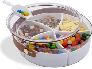 Divided Snack Tray with lid, Serving Tray with Handle, 5 compartments, Mini-scooper included,Storage Container for Nuts, Candy, Veggies and Fruit