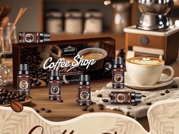 Coffee Diffuser Oils Gift Set - 6x10ML Luxury Fragrance Oil Blend, Coffee Scent Essential Oils Set for Diffuser, Candle, Soap Making Scents