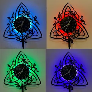 Vintage Vinyl Record Wall Clock, Celtic Knot Design, Silent Battery Operated Art Decor, Perfect for Living Room, Bedroom, Office, Cafe, LED Wall Clocks