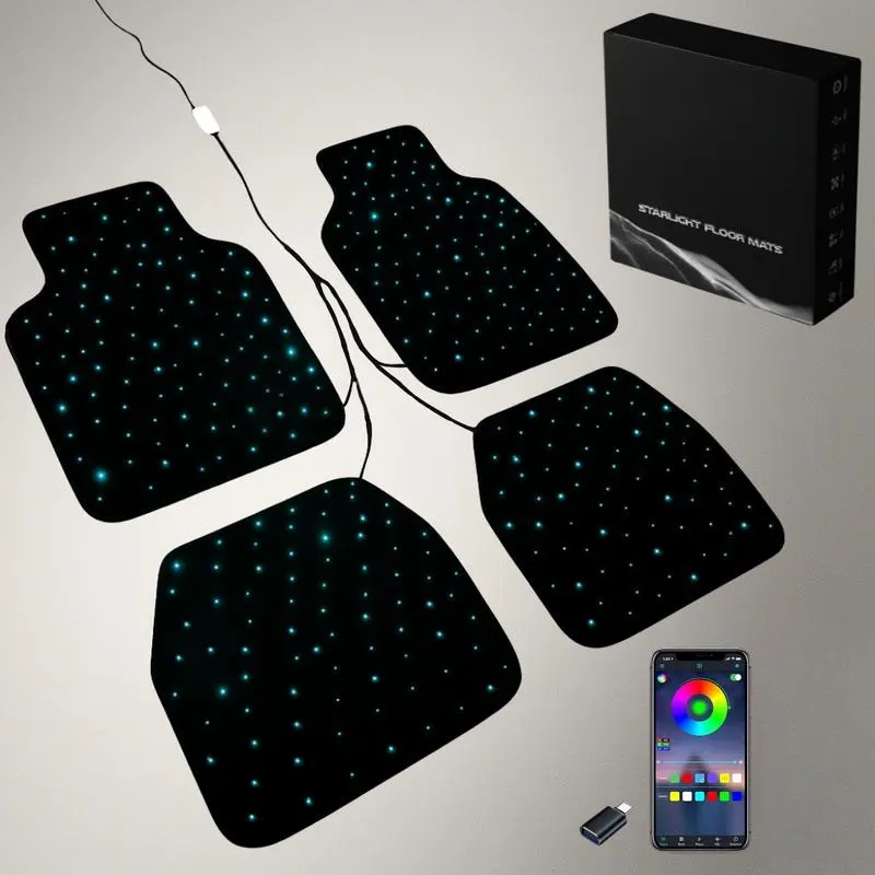 Starlight RGB Waterproof Car Floor Mats - 4PC Car Interior Accessory with 100+ Wide Range of Vibrant Colors, USB Fit for Most, Dynamic Glow, Universal Fit for Extended Cab Cargo
