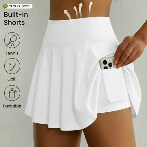 Women's High-Waisted Sports Skirt, Anti-See-Through Pleated Tennis Skort, Stretchy Skorts for Running, Yoga and Fitness