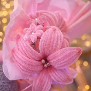 Handmade Pipe Flower Mini Bouquet in Soft Pink with Pearl Accents for Elegant Decor