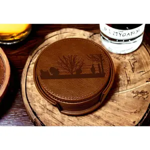 Turkey Wildlife Leather Coaster Set - Handcrafted Drink Coasters - 6 Piece Hunting Coasters with Holder - Rustic Home Decor