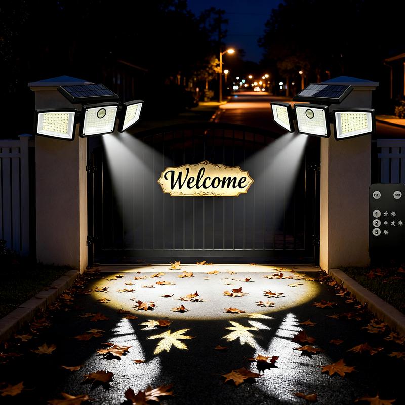 2-Pack Solar LED Security Lights with Motion Sensor IP65 Waterproof Outdoor Lights for Backyard Pathway 2 Sets Wide Coverage Remote Control Modes Brightness Timer 74pcs 8W 550lm 6500K brightness timer