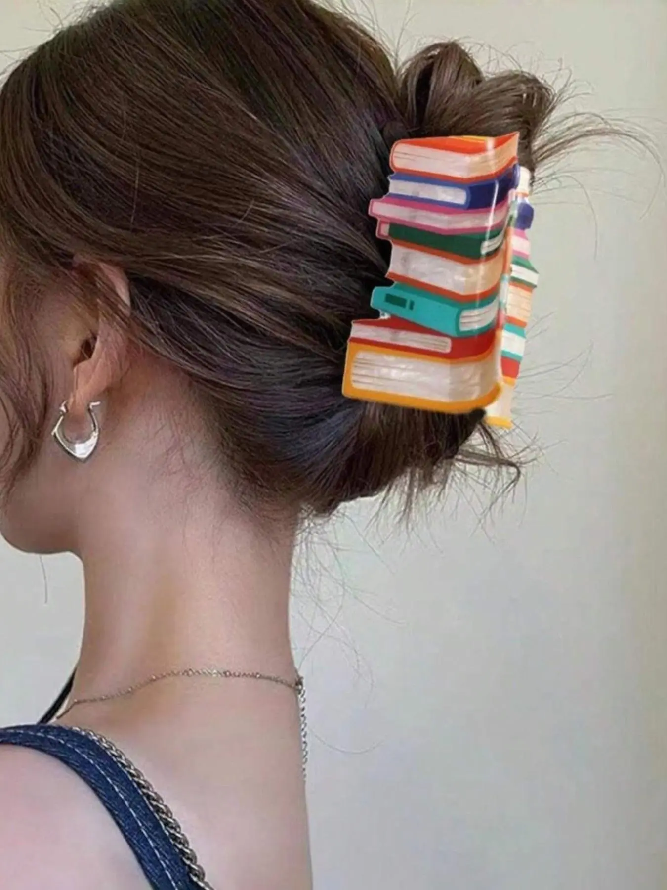 Acrylic Rainbow Color Block Hair Clip, Large Creative Bookshelf Hair Claw, Super Cute Clips, Fun Hair Clips, Clip Design, Casual Style, Suitable for Daily Use, Travel, Photography