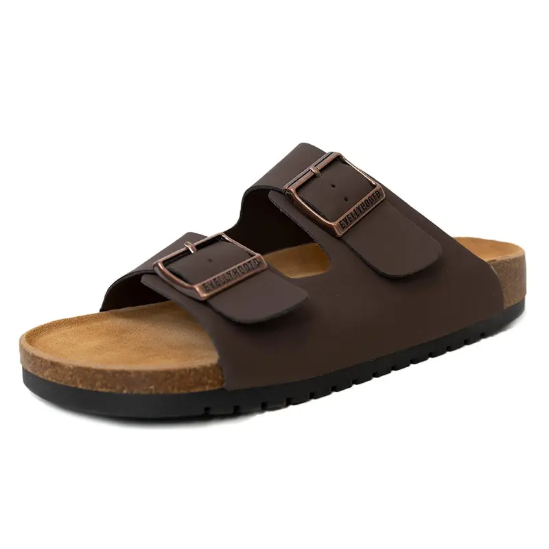 EVELLYHOOTD Women's Durable Arch Support Leather Sandals - Adjustable Double-Open Bands Buckle, Lane Cork Footbed, Open Toe Slip-On Clogs, Casual Suede Sandal Option, Artificial Leather Footwear, Walking Shoes, Classic Outdoor Shoes