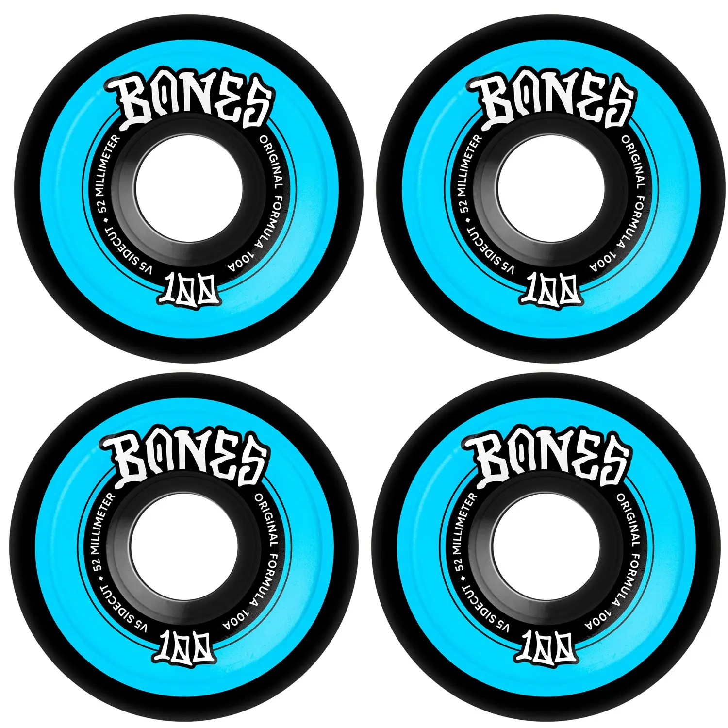 Bones Skateboard Wheels 52mm Original V5 Sidecut 100A Black