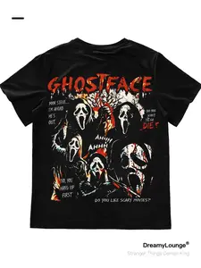 Horror Movie Print Loose Fit Short Sleeve Casual Breathable Home Wear, Comfortable Daily Wear for Men & Women, Perfect for House Relaxing