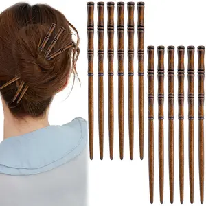 Wood Hair Sticks 12 Pcs Vintage Bamboo Shape Hair Chopsticks Japanese Chinese Hairpin Decorative Retro Hair Forks