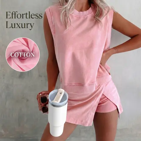 VVZ Summer Sets Women 2 Piece Outfits Shorts Tank Top and Casual Skort Lined Split Athletic Skirt Set Travel Outfit
