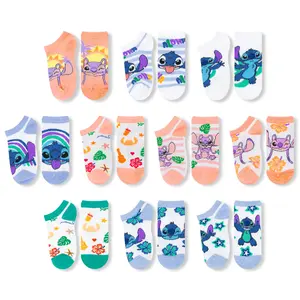Disney Girls Socks - 10 Pack Crew Socks with Arch Support Featuring Princesses and Lilo & Stitch Designs for Ages 7-14