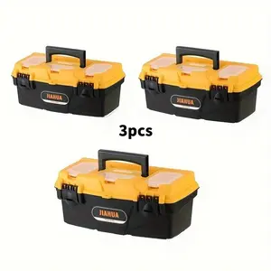3-Piece Hardware Tool Box Set, Plastic Thick Combination Pull-Handle Case, Electric Drill Storage Box for Electricians and Woodworkers