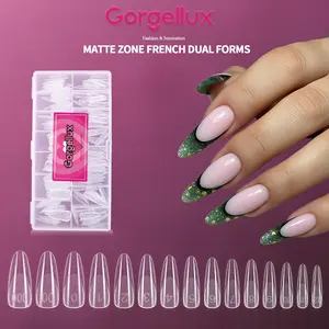Almond French Nail Forms, 15 Sizes Pre-Numbered Dual Molds with Centering Guide Lines, High Transparency Flexible Clear Molds for Poly Gel & Builder Gel