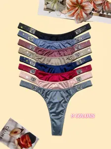 4 PACKS Thong with Rhinestone Meteor Side Straps – Elegant Satin G-String, Sparkling Bands (8 colours), hexagram & butterfly , soft,Nylon+Spandex+Cotton high quality and fresh underwear，panties,  made by Spandex and nylon, and four-season multi-pack