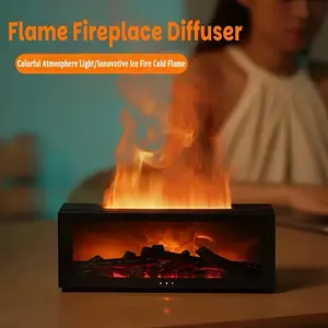 Fire Humidifier & Aroma Diffuser with 7-Color LED Flame Effect Remote Control 300ml Waterless Auto-Off Air Purifier Essential Oil Diffuser Aromatherapy Machine Cool Mist