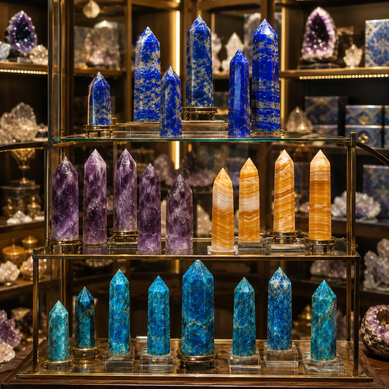 Natural multi-material crystal pillars, including blue apatite, yellow calcite, Dream Amethyst, and lapis lazuli pillars.Mineral Specimen, Unique Home Decor, Ideal Gift For Crystal Collectors.Bohemian Style Unique Texture for DIY Making,Christmas