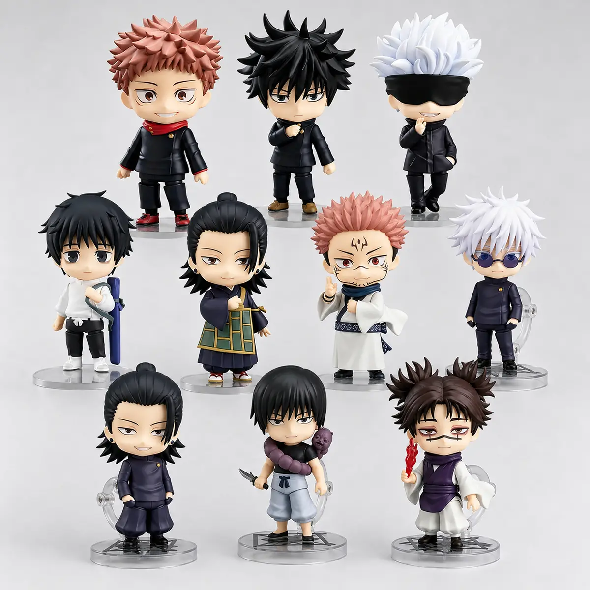 Jujutsu Kaisen Chibi Figure, Yuji Megumi Gojo Geto Yuta Sukuna Toji Choso Movable Anime Figurines, Interchangeable Face Boxed Collectible Toy, Desk Display Gift for Anime Manga Fans