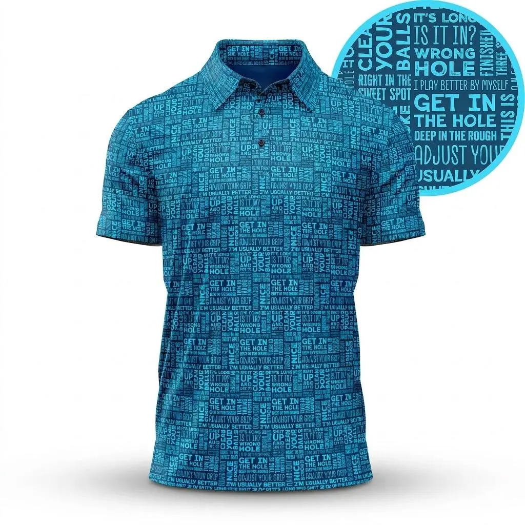 All Over Print Men's Golf Polo Ocean Blue Funny Slogan Made in USA