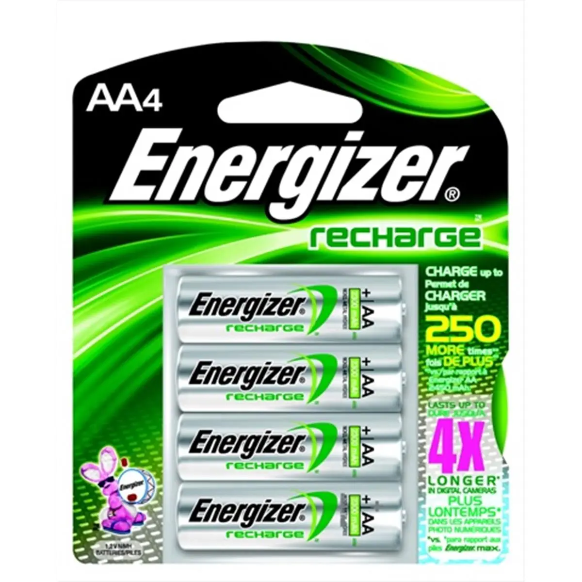 Energizer E2 High Capacity NiMH Rechargeable AA Batteries - 4-Pack, 2300 mAh, 1.2 V, Long Lasting Replacement Battery for Sports & Outdoor Cycling, Cameras, Long Lasting Battery, Replacement Batteries