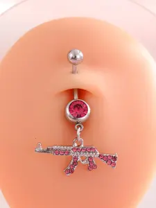 Unisex Navel Ring Pendant, Fashionable Rhinestone Handgun Design, Suitable for Daily Wear and Music Festivals, Men & Women