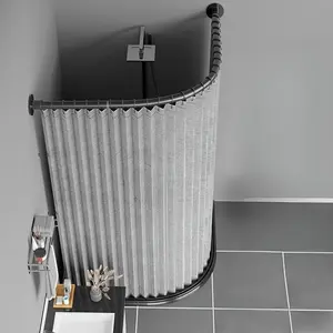 A Striped Folding Bathroom Partition, Privacy Screen with Hooks, Polyester Corrugated Folding Shower Curtain,, Unlined, Machine Washable, Magnetic Closure-Available All Year round., Best for Christmas