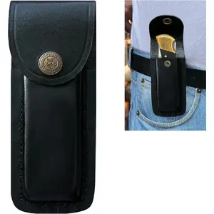 Leather Knife Sheath for Belt, Handmade 5.5" Folding Knife Holster, Compatible with Buck 110 & 112, Pocket Knife Holder, Black