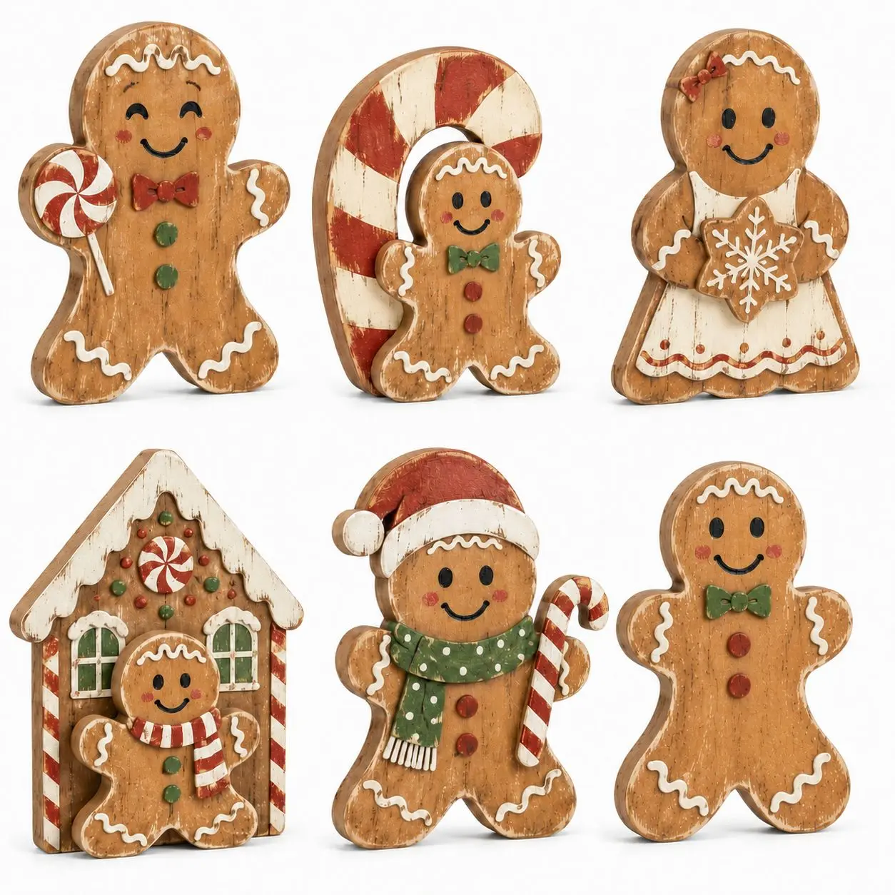 Gingerbread Christmas indoor decor, Christmas home decoration | Wooden winter Christmas dining table centerpiece, farmhouse-style Christmas party focal point, tiered tray decoration for the kitchen mantel and office gifts