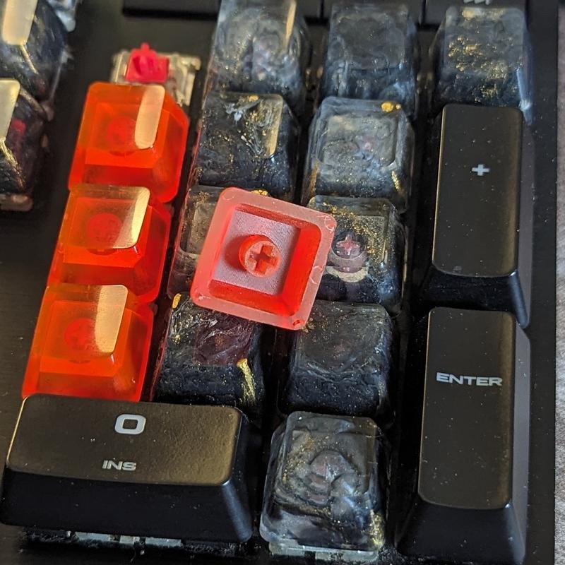 ResinKeyWorks Bright Red Blank 1U Accent Keycaps, Transparent Hand Polished Resin OEM Caps with MX stems