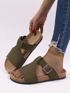 Women's Memory Foam Open Toe Sandals, Soft Sole Flat Shoes, Casual Summer Footwear, Comfortable Walking Slippers, Ideal for Daily Wear, Rubber