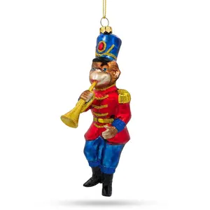 Monkey Nutcracker with Trumpet Glass Christmas Ornament