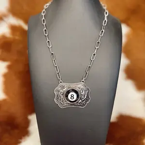 Western 8 Ball Etched Plate Necklace