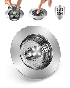 3-in-1 Kitchen Sink Drain Strainer Stopper, Stainless Steel Pop-Up Stopper Strainer Basket, Fits Standard 3.5-Inch Sink, Anti-Clogging, Odor-Resistant