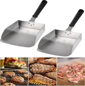 2 Pack Large Smash Burger Spatula, Stainless Steel Griddle Food Mover BBQ Grill Food Shovel Scraper Scoop for Fried Food, Stir Fry, Hibachi Tools