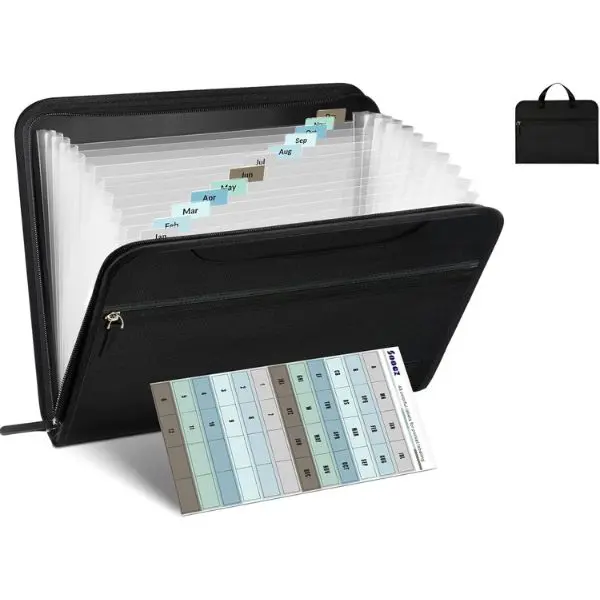 File Organizer with Hidden Handle, Portable 12 Pockets Expanding File Folders, Cloth Monthly Bills Receipt Organizer for Letter/A4, School Classroom Home & Office Supplies